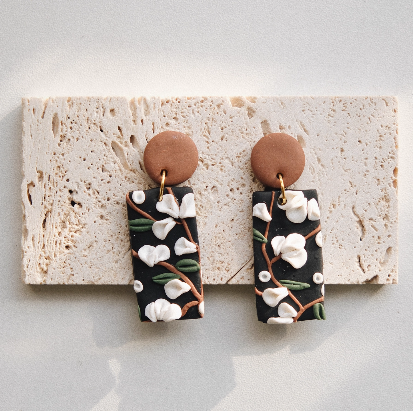 Camellia handmade clay earrings