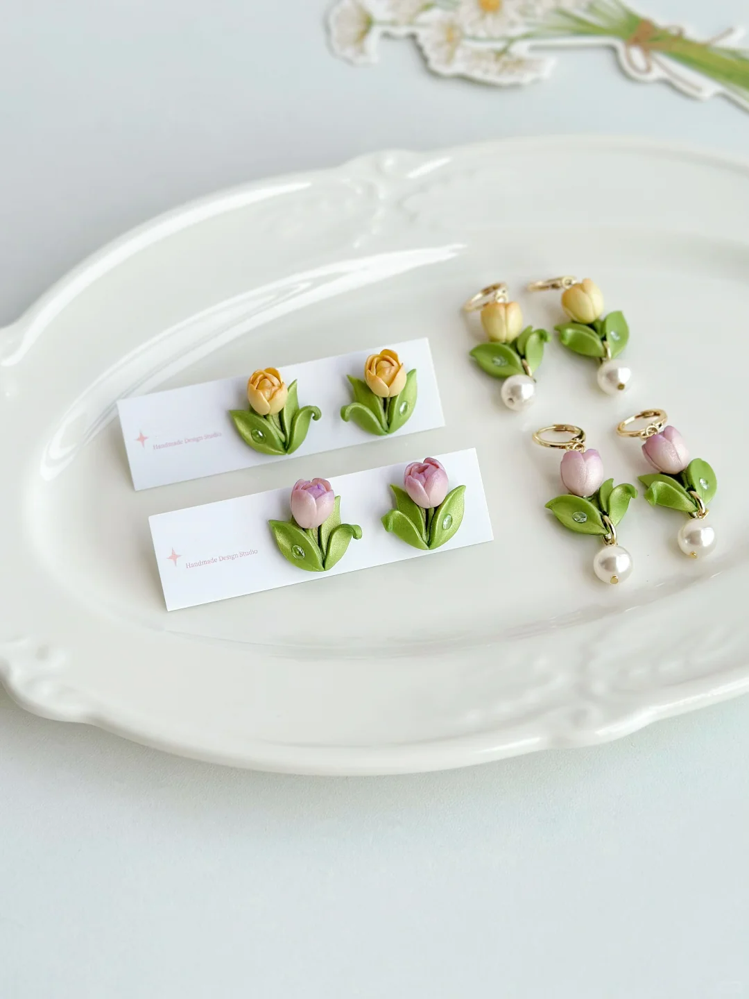 Throb-tulips handmade clay earrings