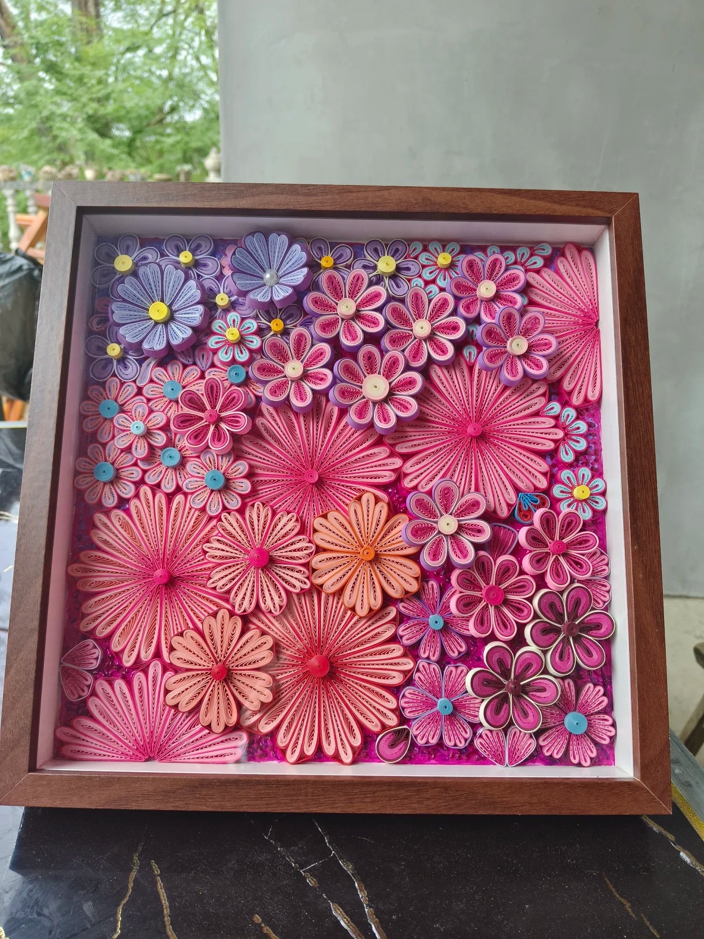 Handmade Quilled Paper Flower Art - 3D Wall Decor - Home/Office/Gift - Colorful Paper Craft - Unique DIY Artwork