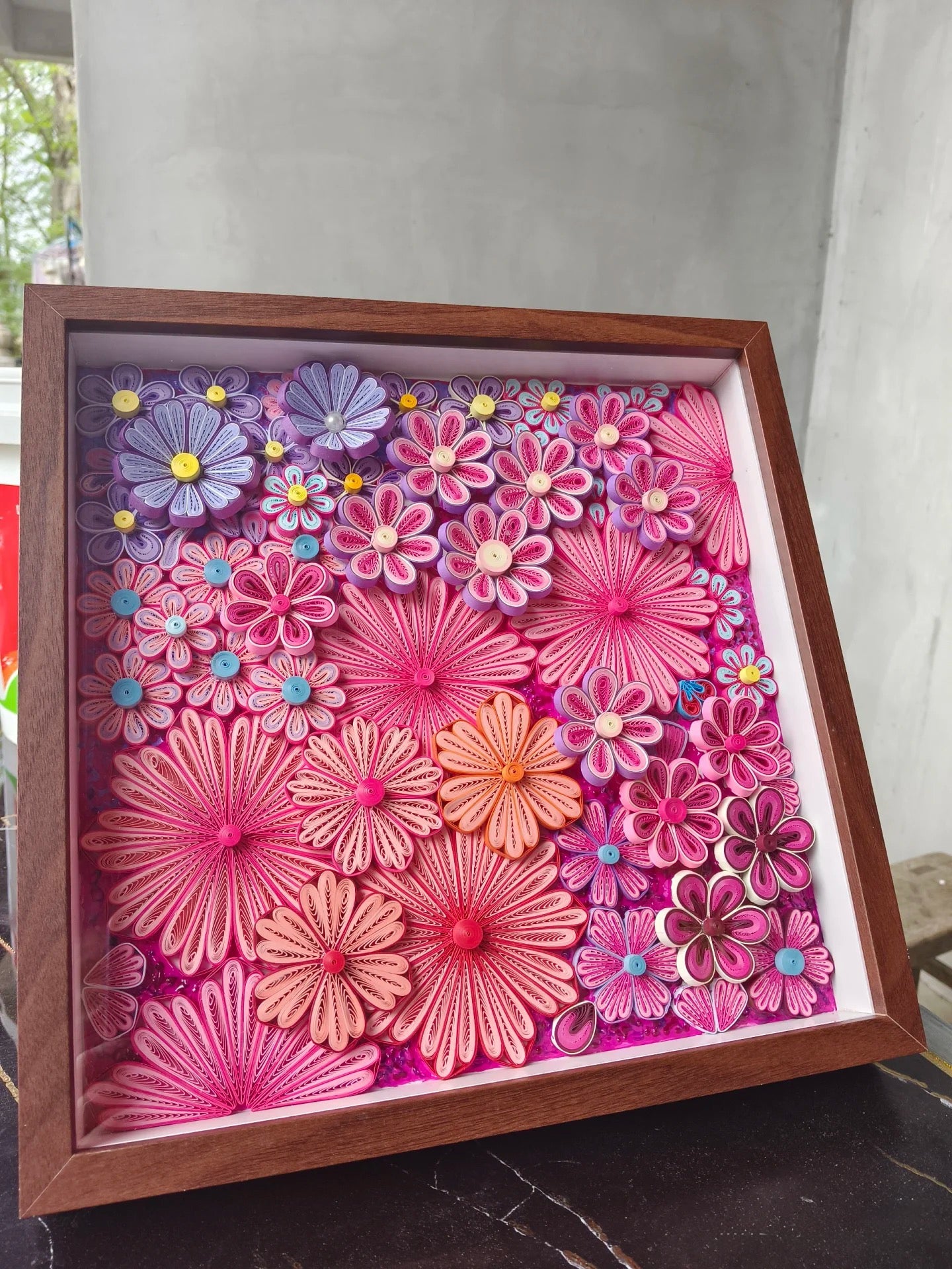 Handmade Quilled Paper Flower Art - 3D Wall Decor - Home/Office/Gift - Colorful Paper Craft - Unique DIY Artwork