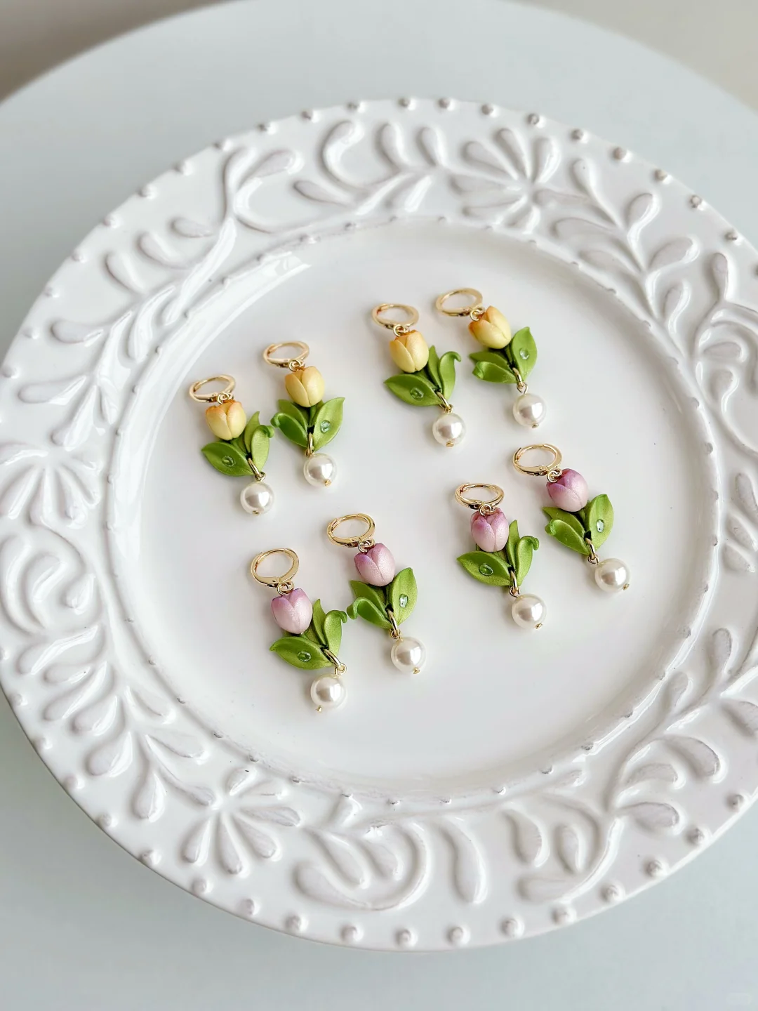 Throb-tulips handmade clay earrings