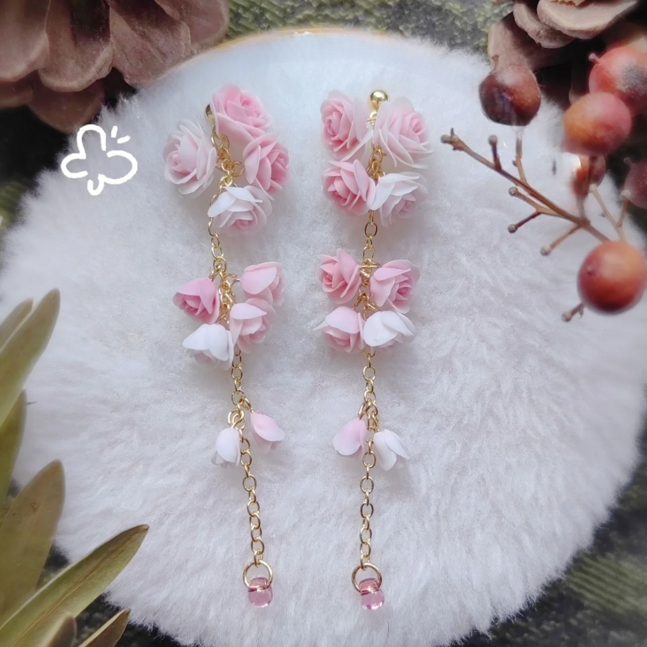 Pink flower Clay Earrings