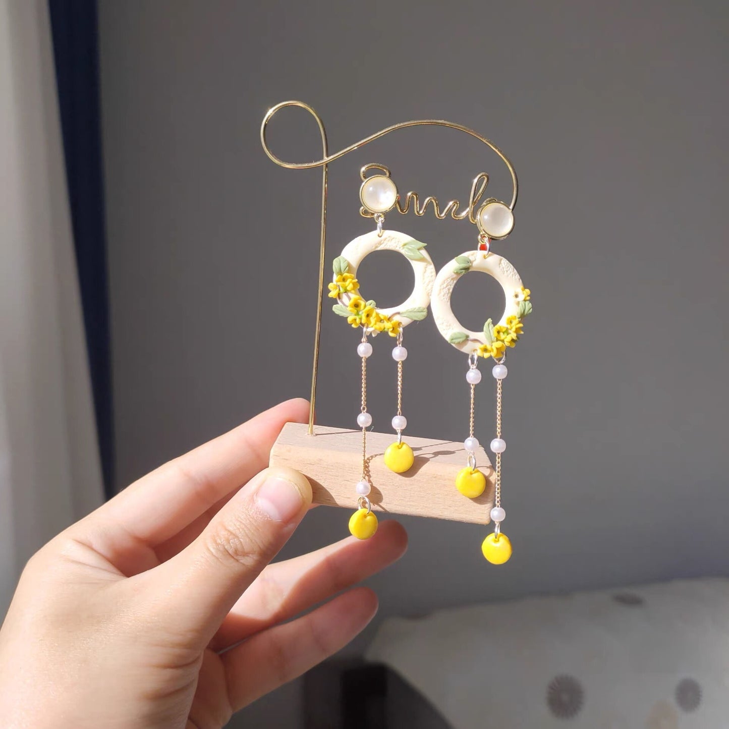 Handmade Osmanthus Floral Wreath Polymer Clay Hoop Earrings