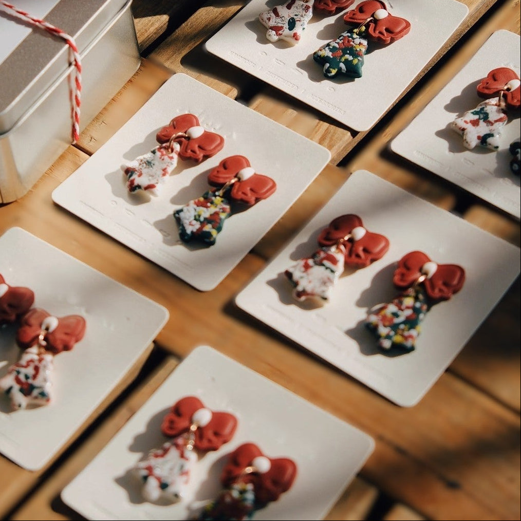 Christmas tree handmade clay earrings