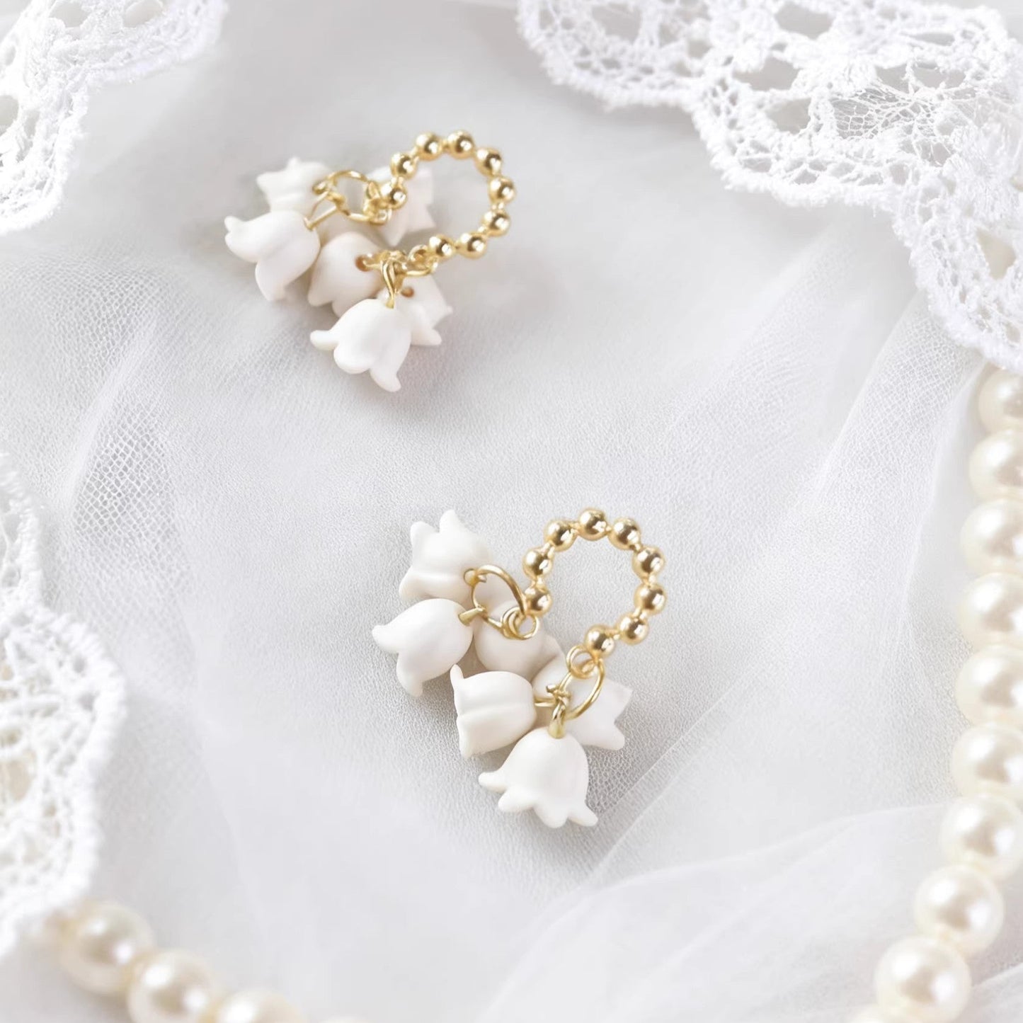 Vintage Inspired White Lily of the Valley Dangle Earrings, Bridal Wedding Accessory