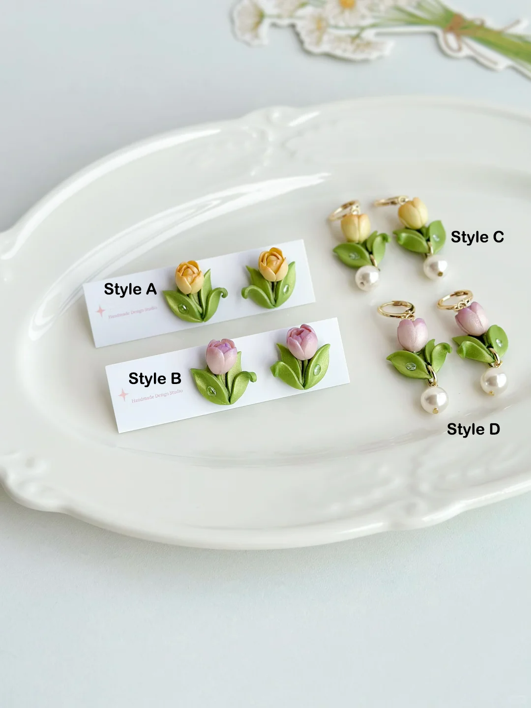 Throb-tulips handmade clay earrings