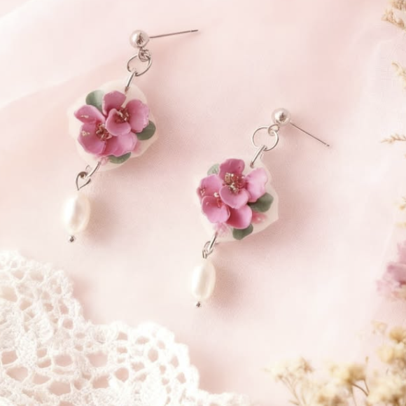 Gentle Garden- pink Clay Earrings