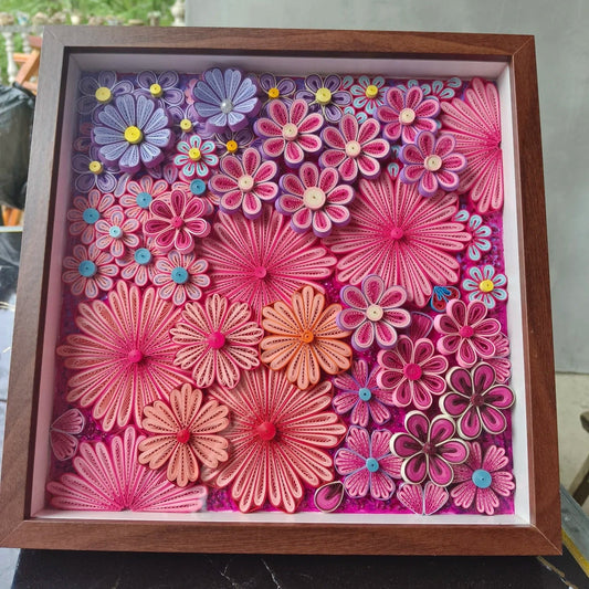 Handmade Quilled Paper Flower Art - 3D Wall Decor - Home/Office/Gift - Colorful Paper Craft - Unique DIY Artwork