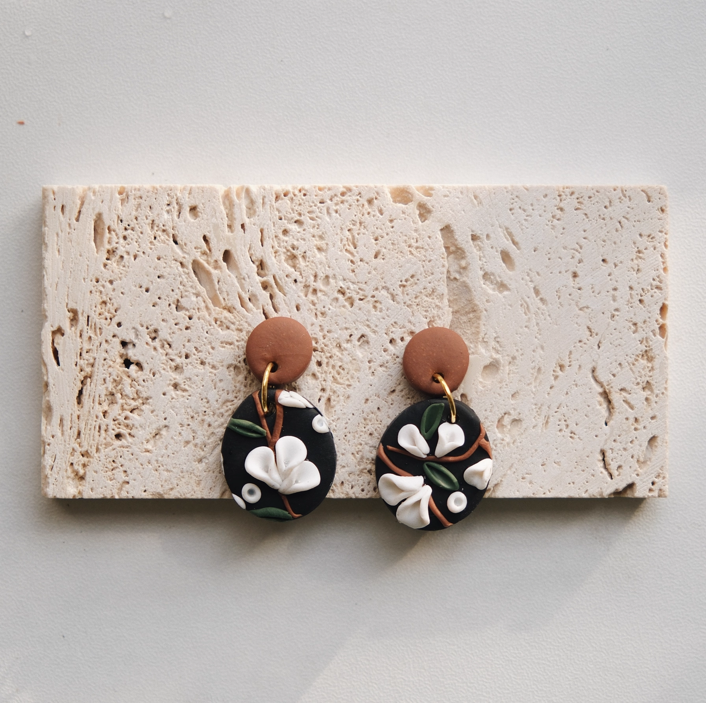Camellia  handmade clay earrings