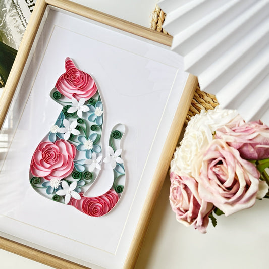 Christmas Gift, Quilling Art "Flower Cat", nursery decor, cat lover gift, Animal Lover Gift, Wall Decor, Kids Room Decor, Paper Wall Art