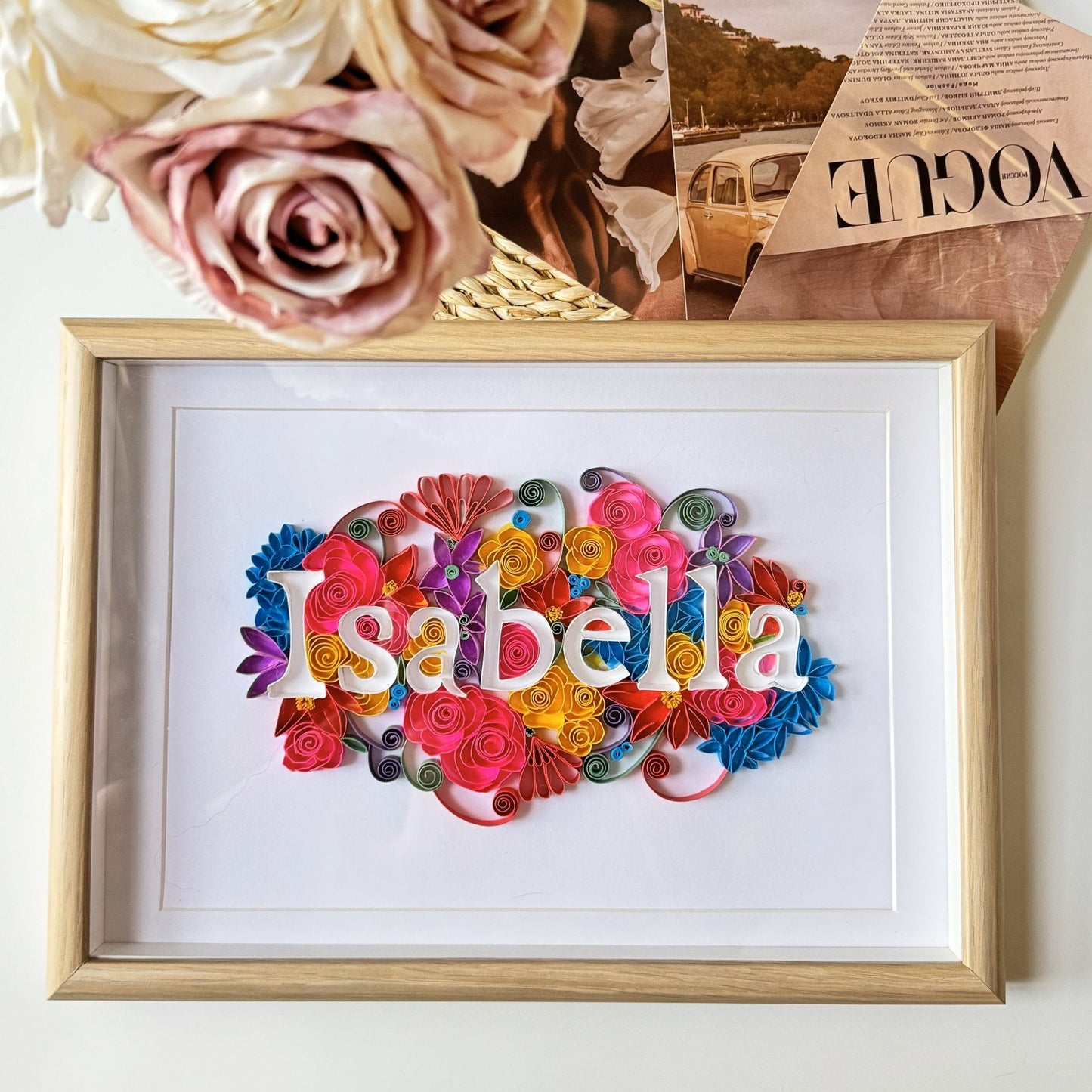Decorative name board for bedroom in quilling style, first name art work