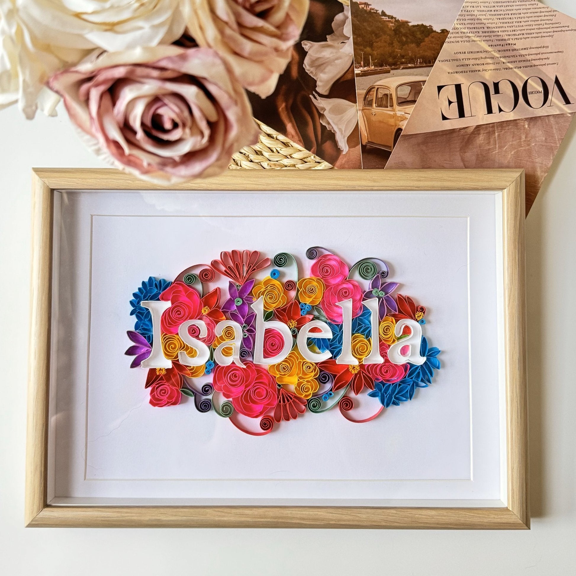 Decorative name board for bedroom in quilling style, first name art work