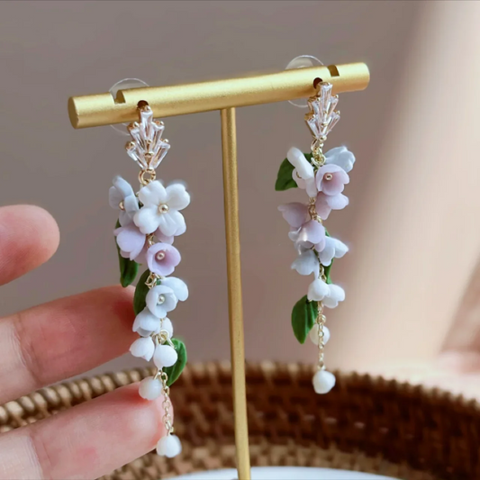 Fragrant White Bells  Clay Earrings