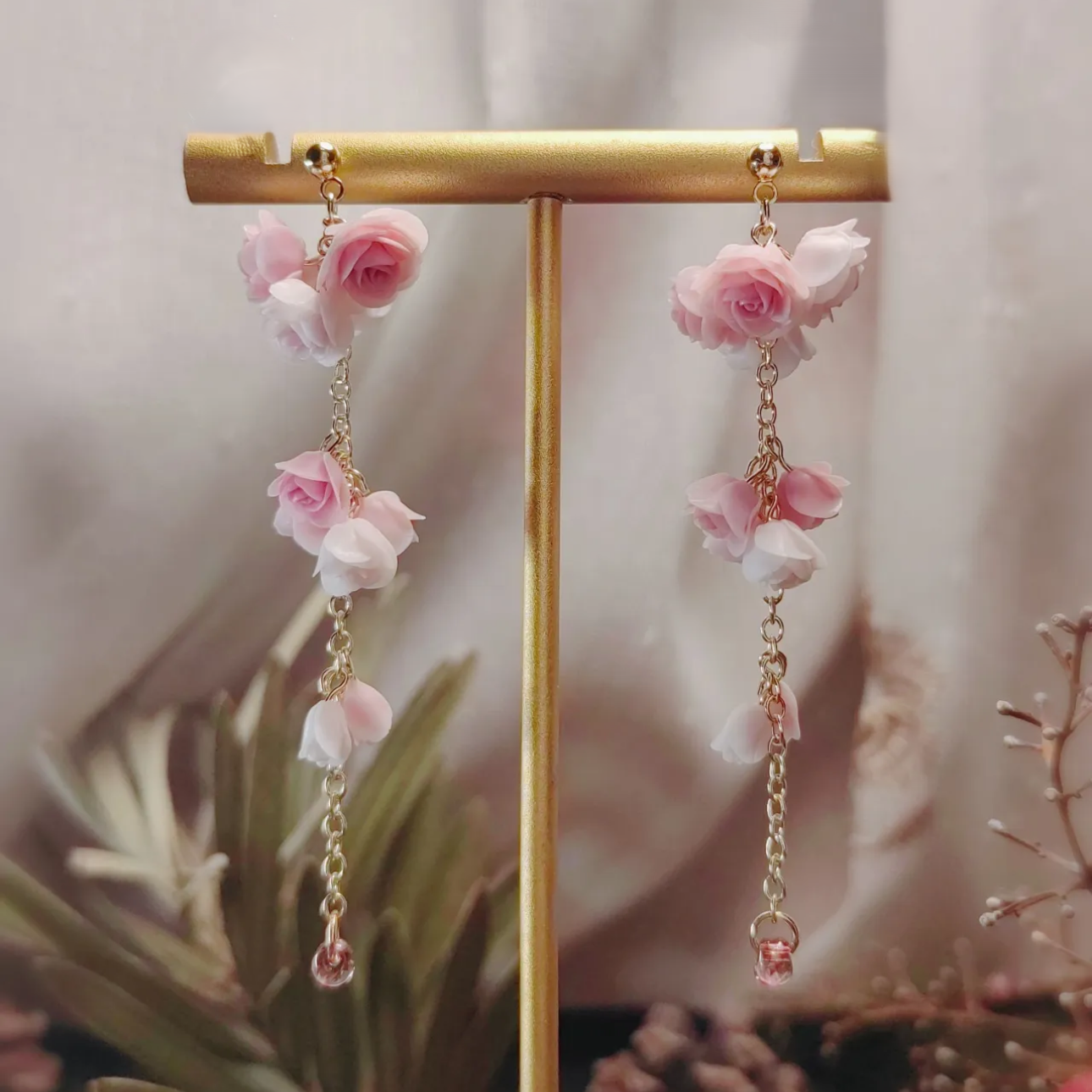 Pink flower Clay Earrings