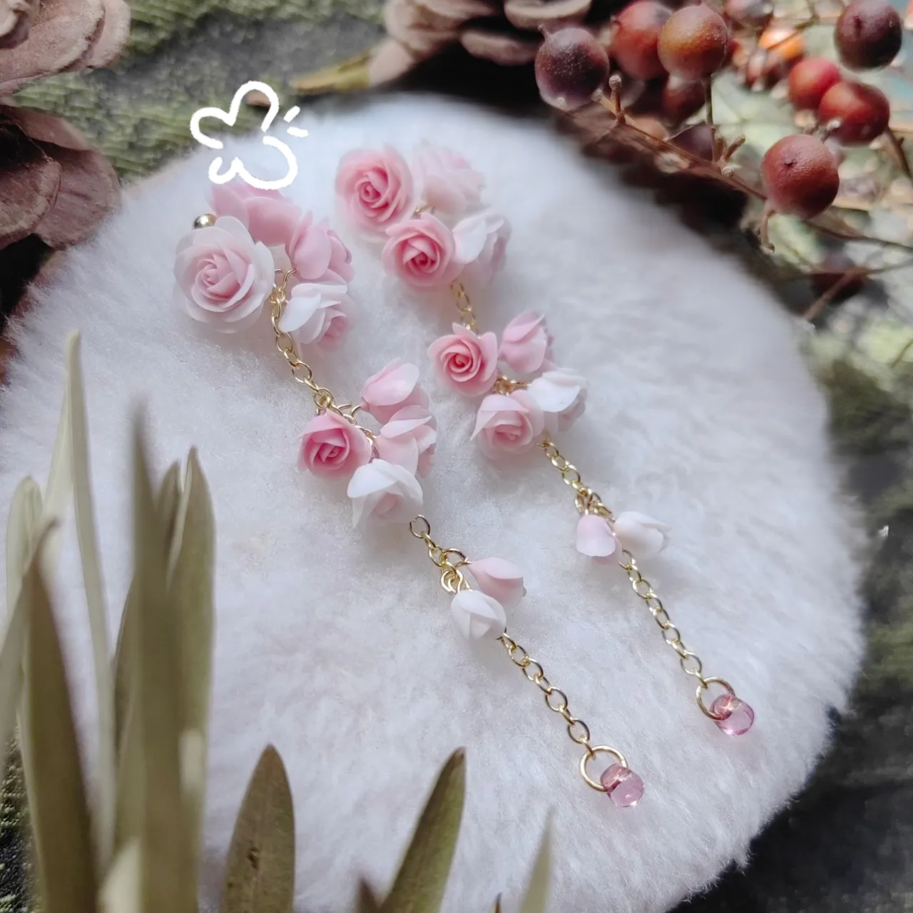 Pink flower Clay Earrings