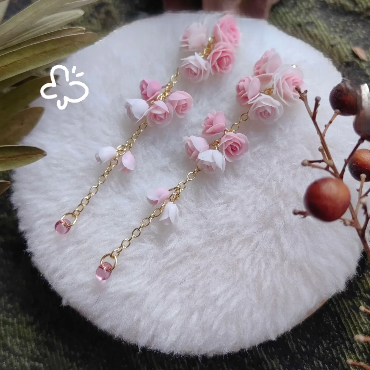 Pink flower Clay Earrings