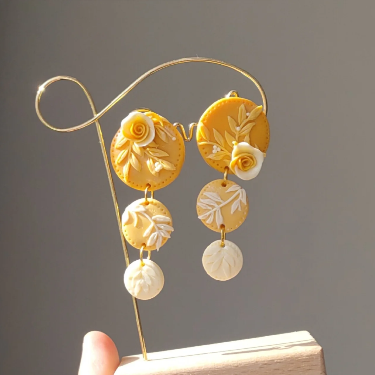 Vintage Inspired Floral Clay Earrings | Tiered Dangle Style