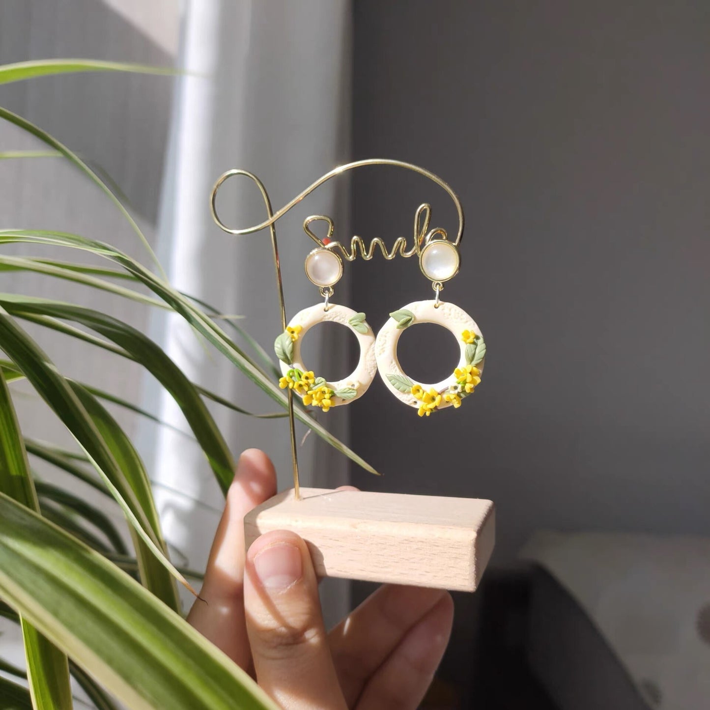 Handmade Osmanthus Floral Wreath Polymer Clay Hoop Earrings