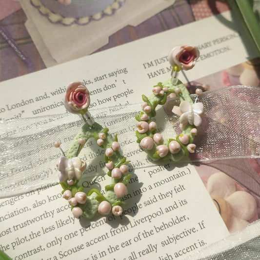 Fairycore Lily of the Valley Wreath Earrings, Handmade Floral Polymer Clay Earrings for Women