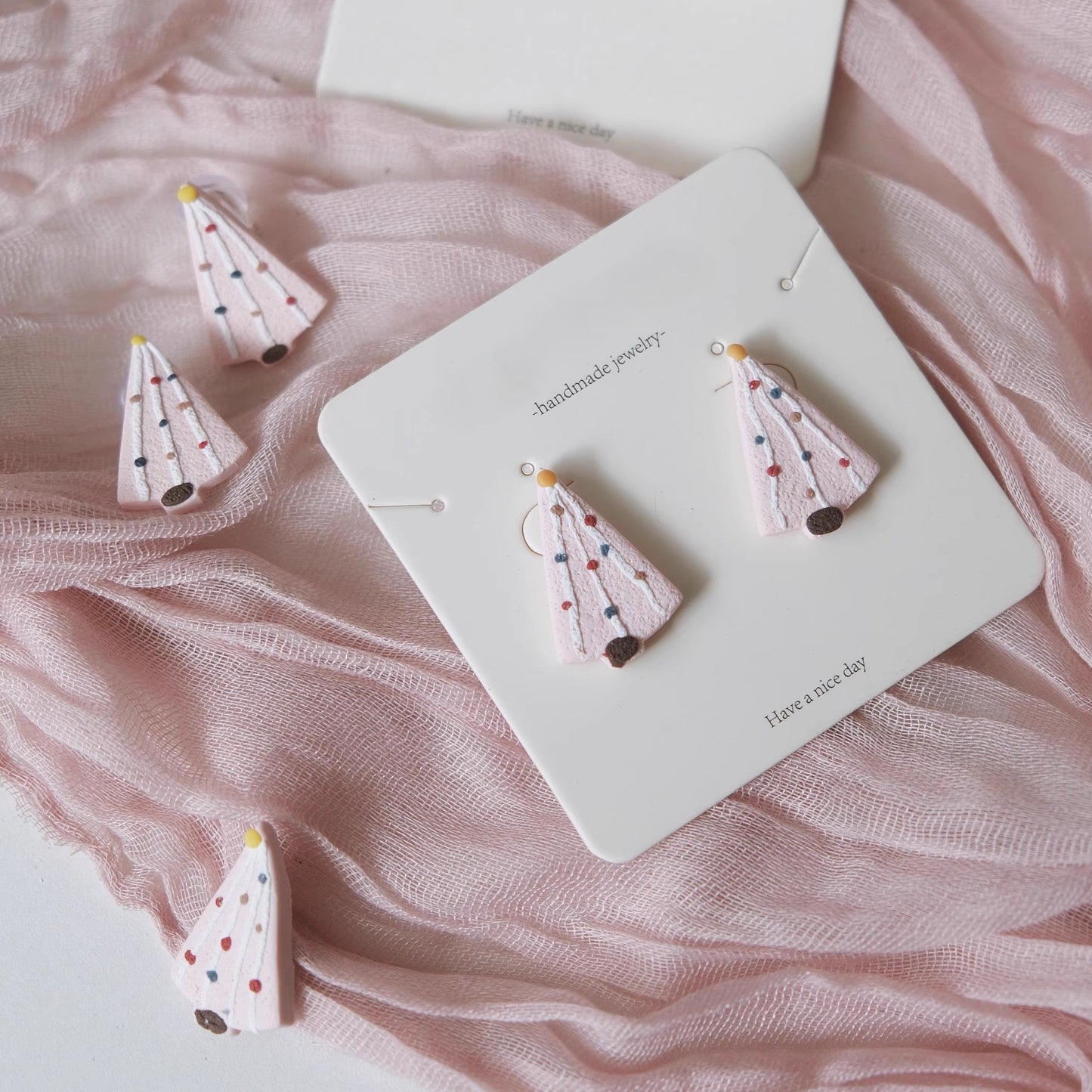 Pink Umbrella Clay Earrings