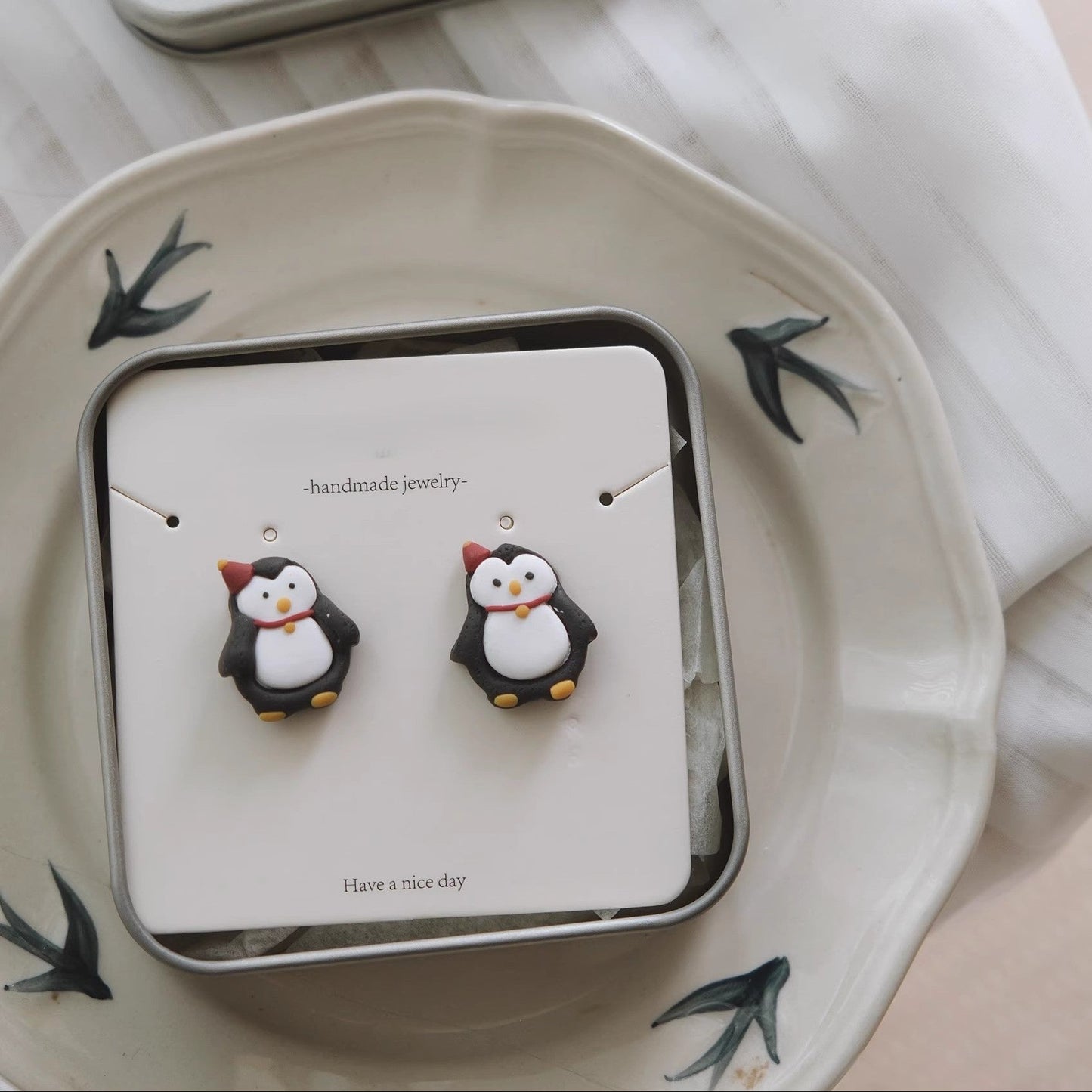 Handcrafted Clay Penguin Earrings