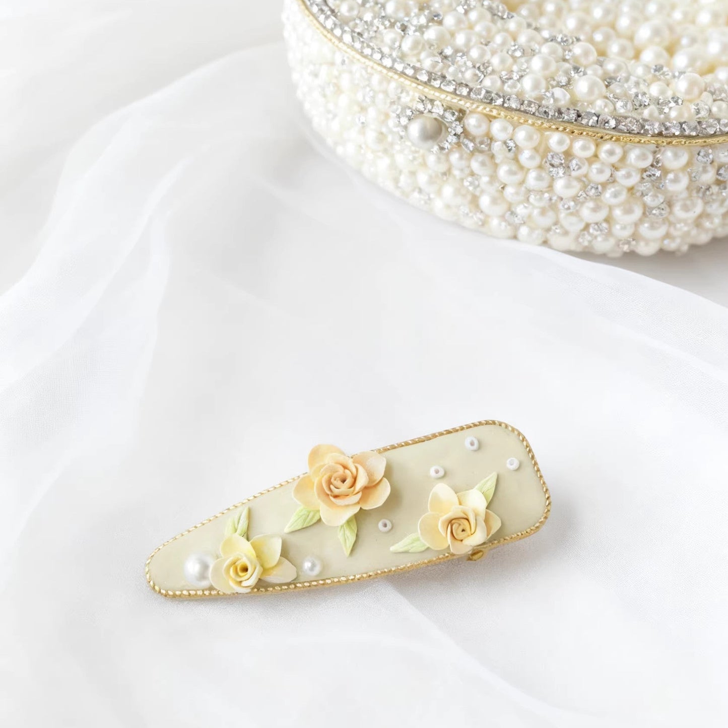 Handcrafted Floral Pearl Hair Clip, Romantic Bridal Hair Accessory for Women