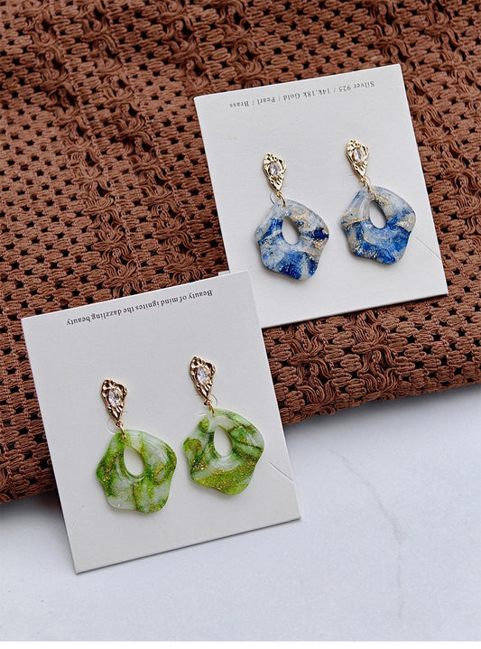 Ocean & Jadeeite handmade clay earrings