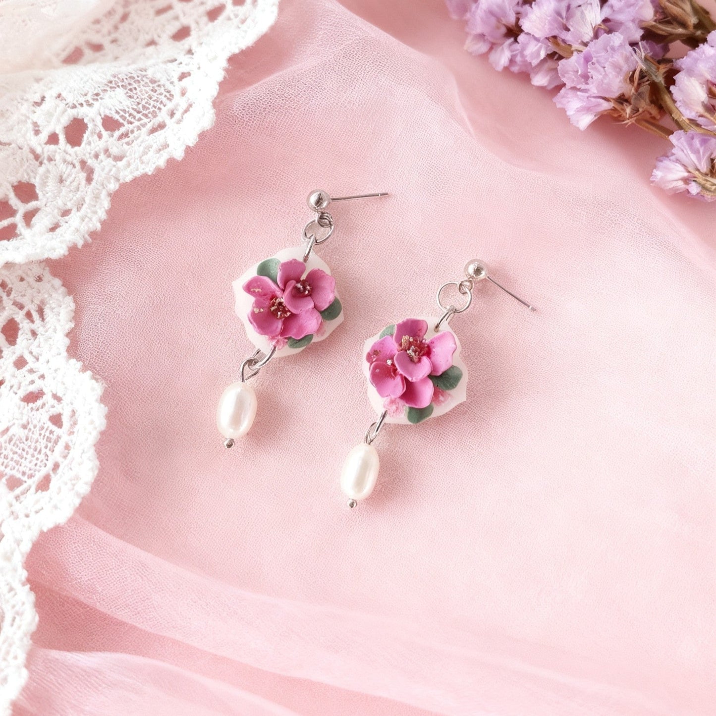 Gentle Garden- pink Clay Earrings