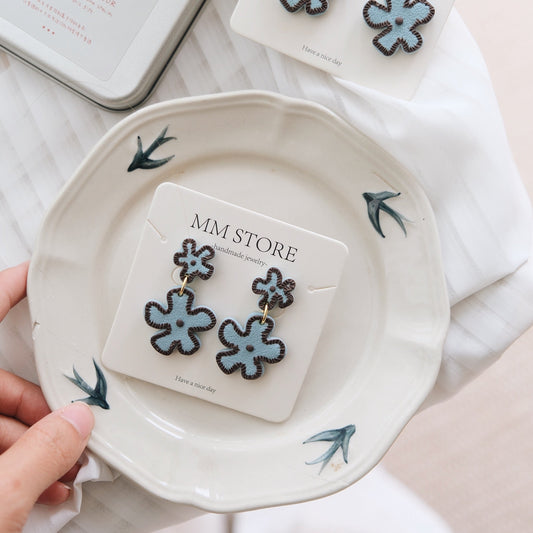 blue Flower Clay Earrings