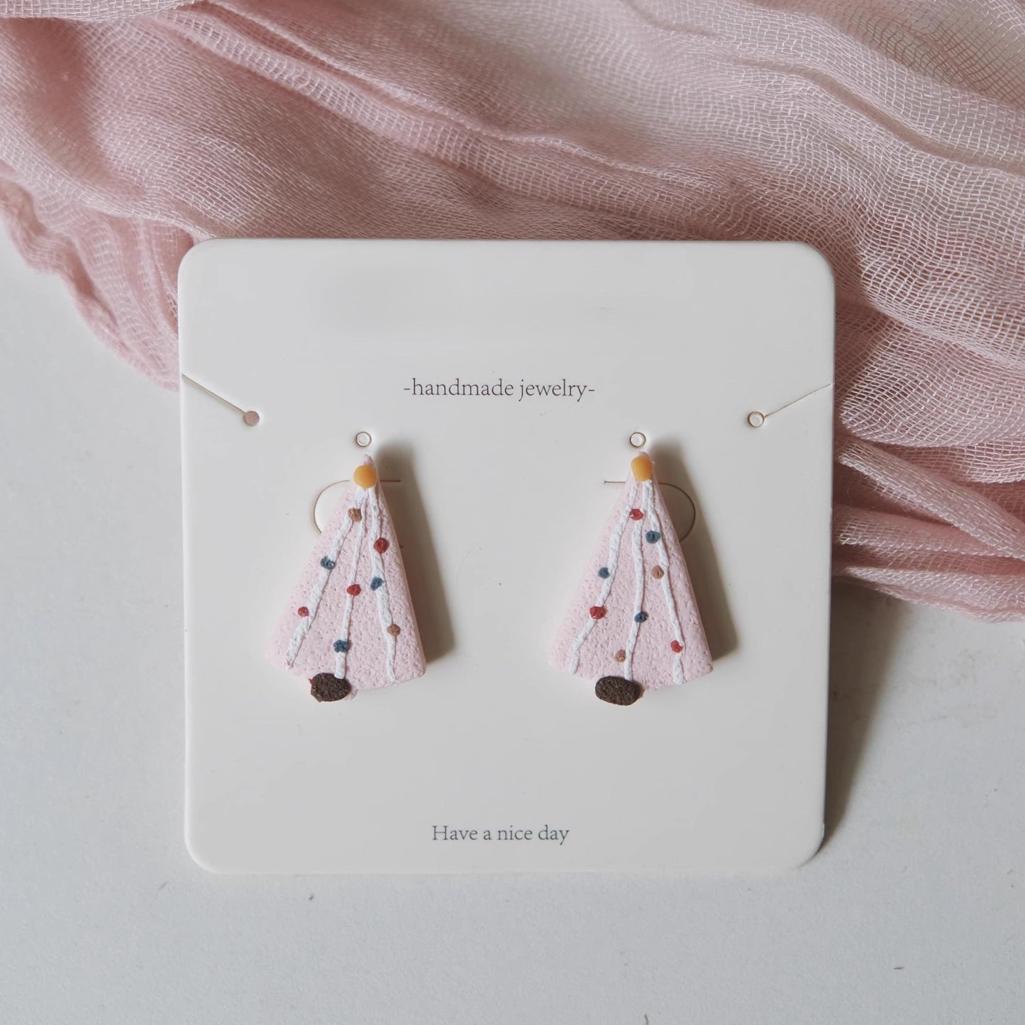 Pink Umbrella Clay Earrings