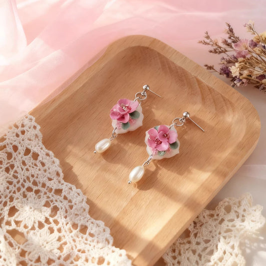 Gentle Garden- pink Clay Earrings