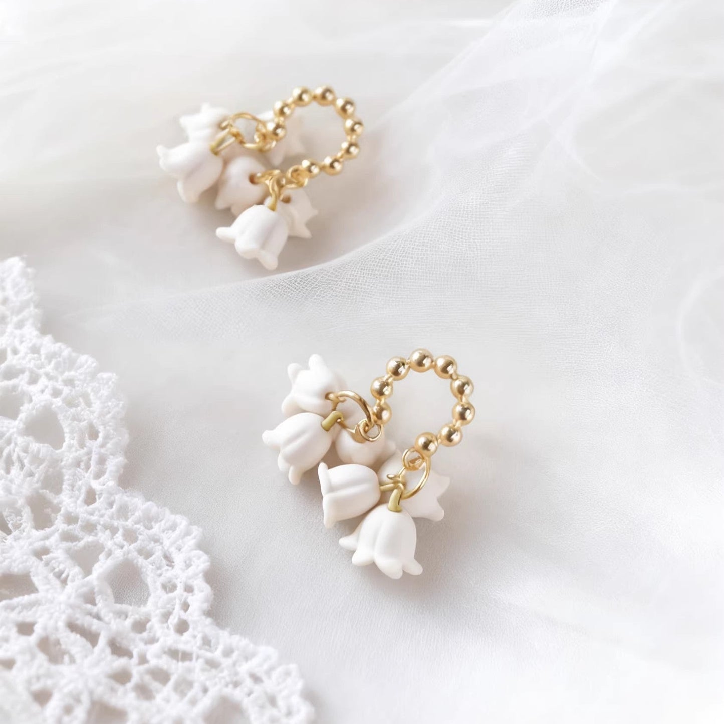 Vintage Inspired White Lily of the Valley Dangle Earrings, Bridal Wedding Accessory