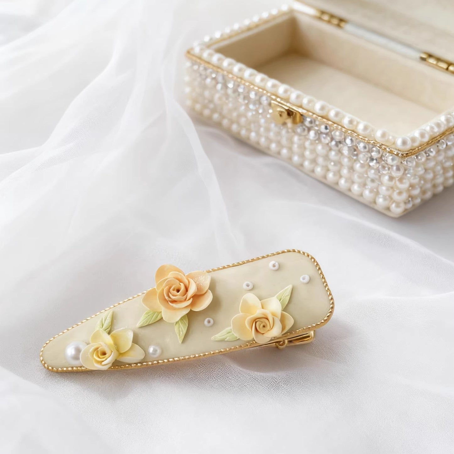 Handcrafted Floral Pearl Hair Clip, Romantic Bridal Hair Accessory for Women