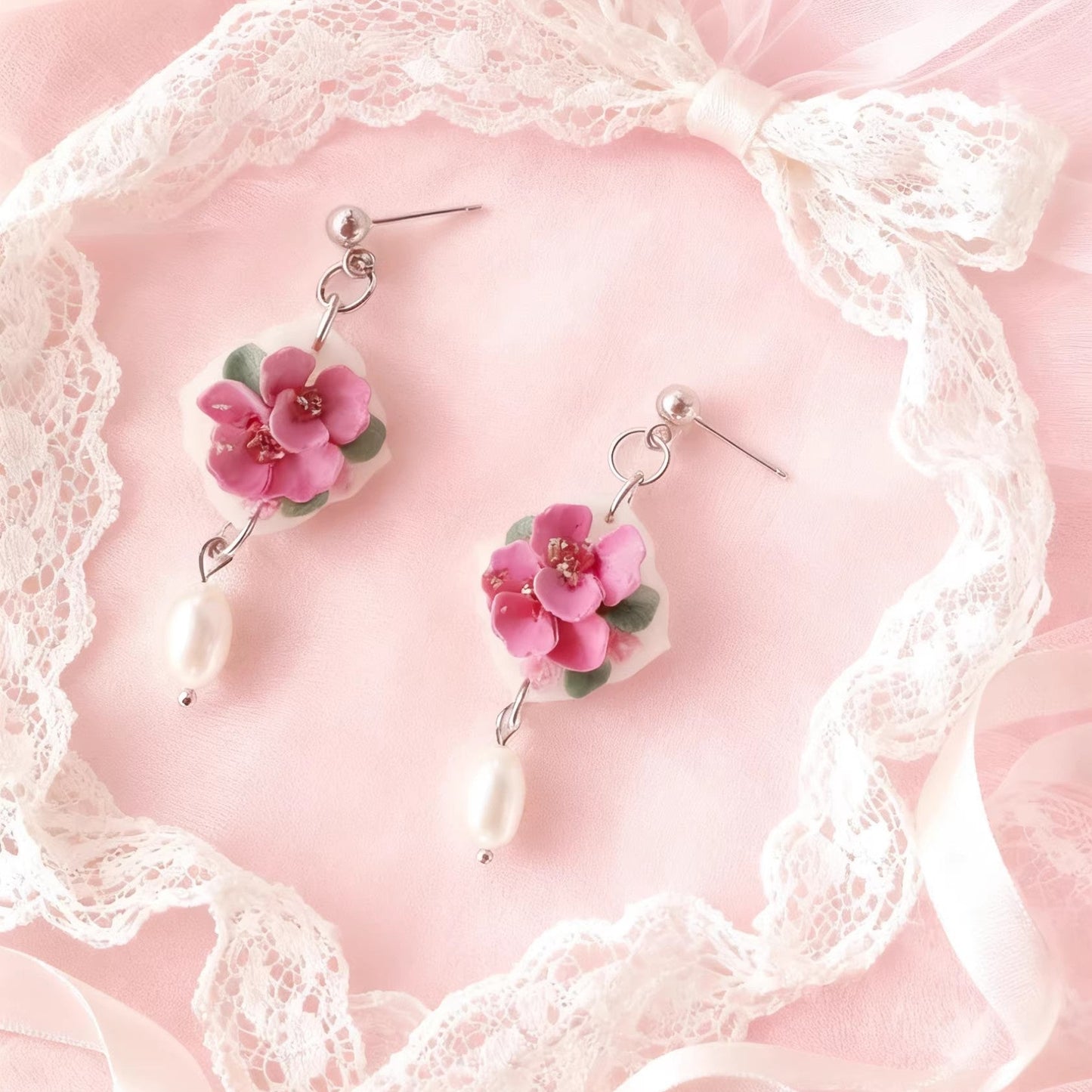 Gentle Garden- pink Clay Earrings