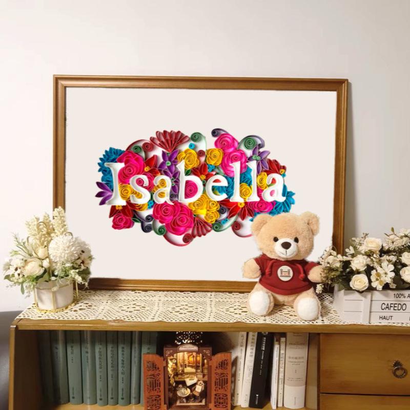 Personalised Name Art, 3D art of quilling, supplied framed, colourful flowers can be colour theme of your choice