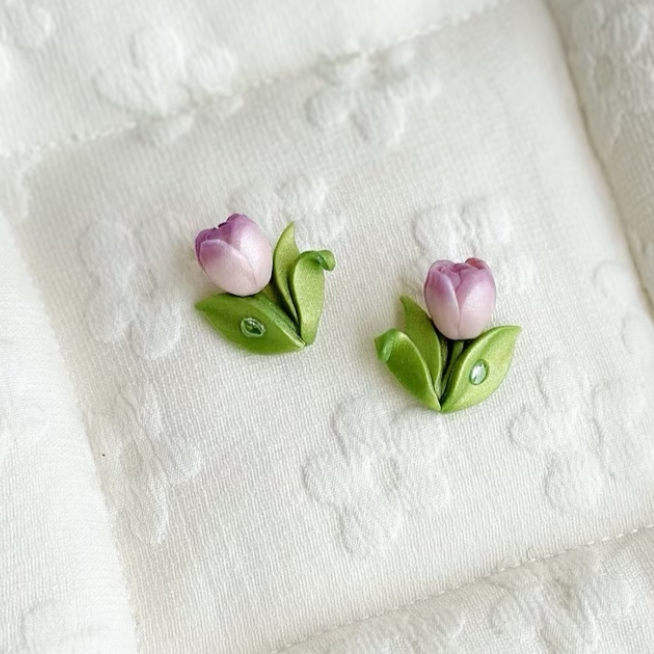Throb-tulips handmade clay earrings